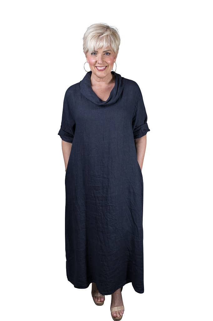 TINA Stephens Italy/Tees By Tina – wholesale Dress – Women's – Mara Cowl Neck Linen Maxi Dress (DQ103)17