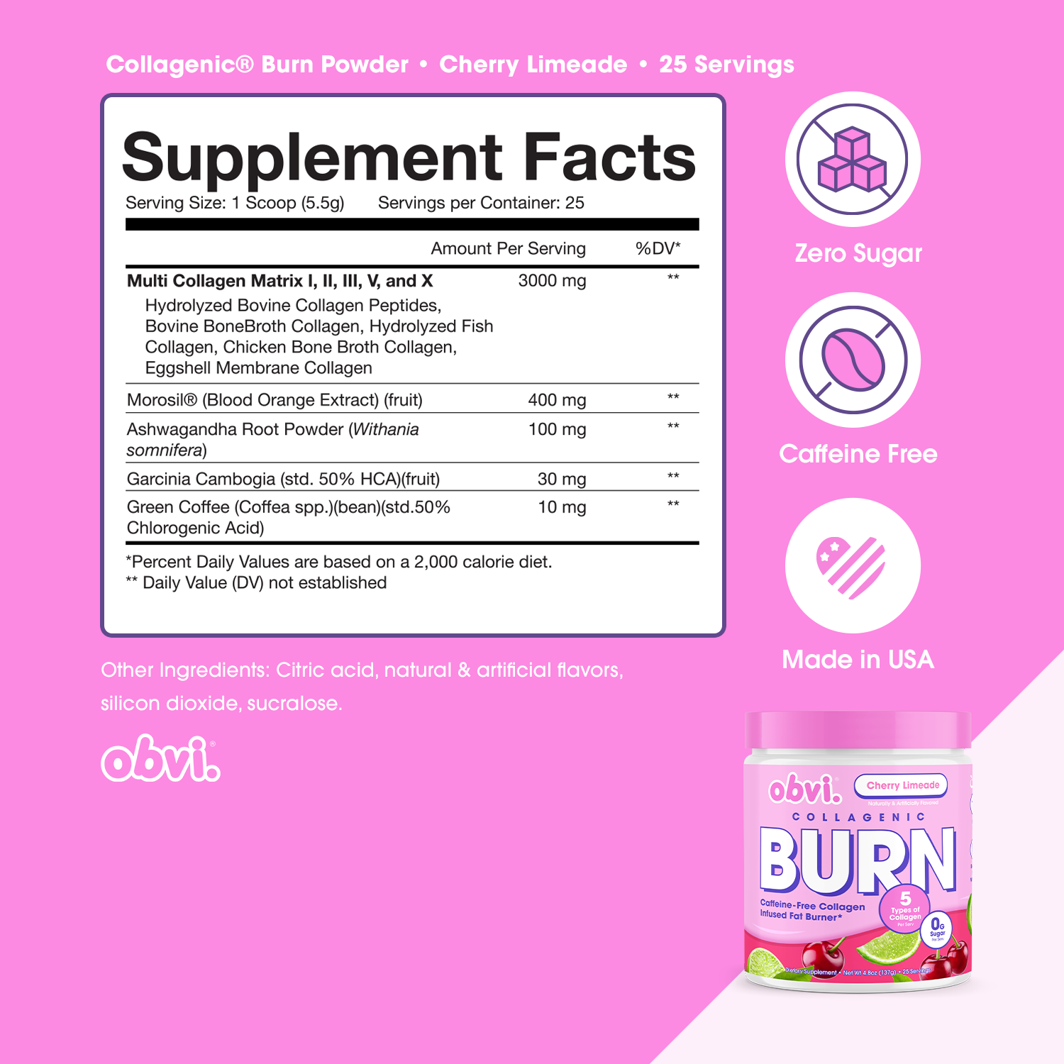 Obvi - Wholesale Powdered Health Drink - Obvi Collagenic Burn Powder-Cherry Limeade6