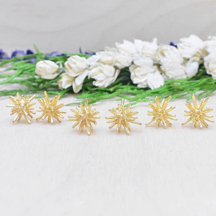 Ewelina Pas Jewelry - Vente Clous d'oreille - Boucles d'oreilles à tige d'oursin doré 13 mm2