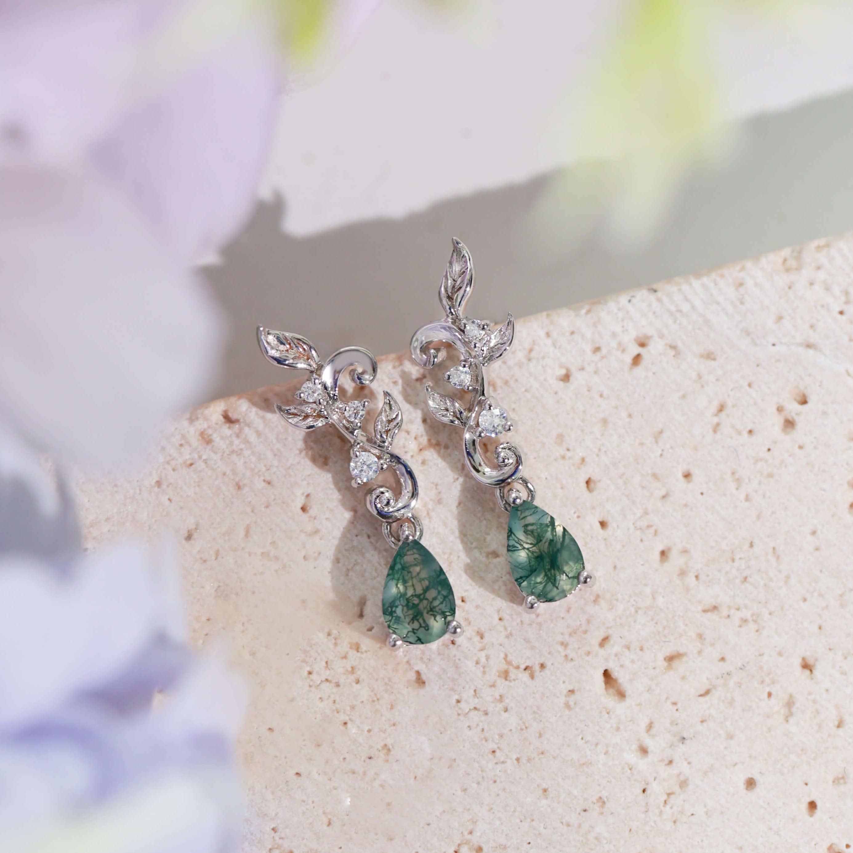 Azura Jewelry – Brincos de argola por atacado – Brincos de Ágata Foly Cascades Moss2