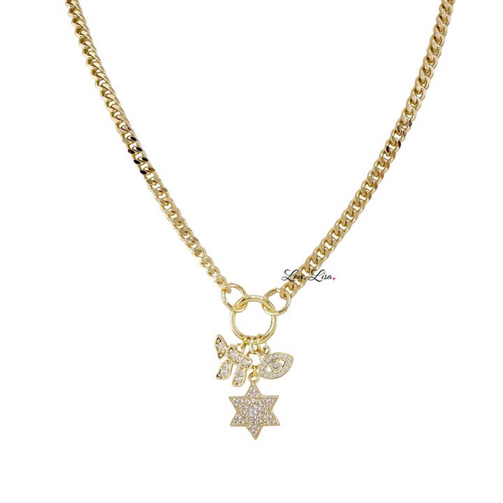 Love, Lisa - Wholesale Pendant/Charm Necklace - Hebrew Chai, Star of David & Evil Eye Charm Necklace
