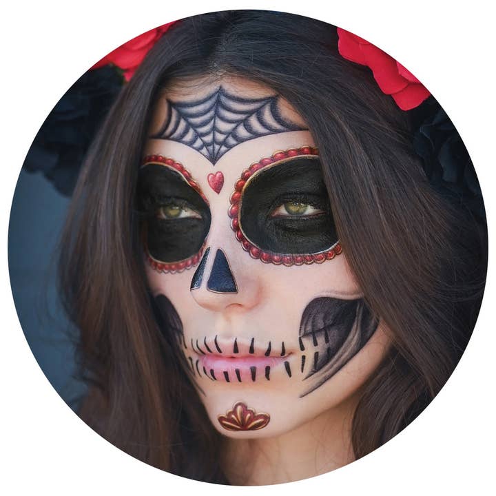 2 x La Catrina Face Halloween Temporary Tattoo, Dia de los Muertos for wholesale by TATTOOCREW