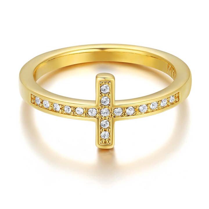 Bague en forme de croix minimaliste avec cristaux Swarovski GO|1-1196-GCLR pour la vente par My Jewellery Story