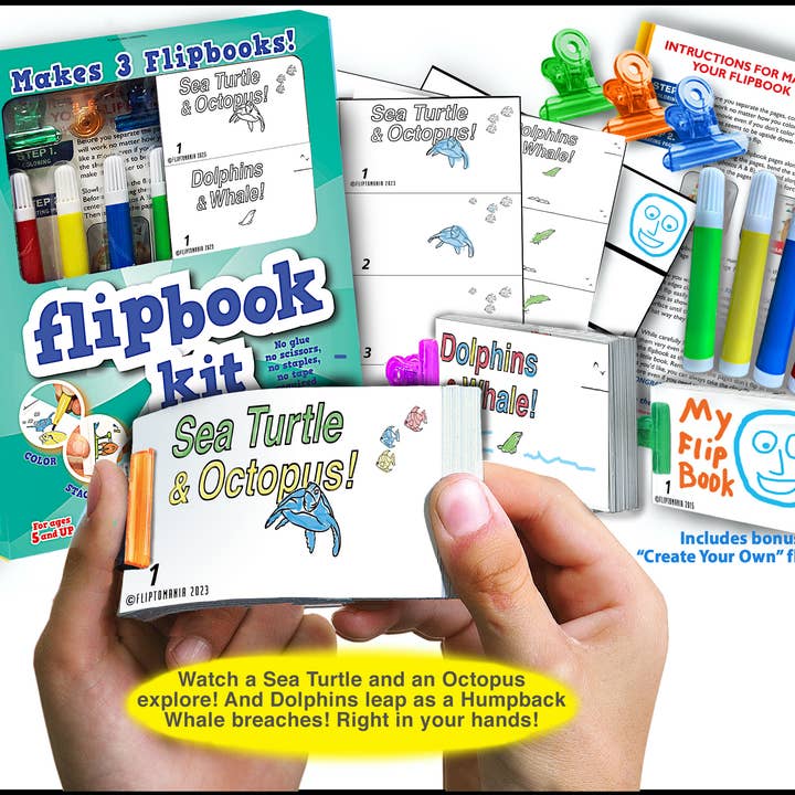 Ocean Life DIY Animation Flip Book Kit - Make 3 Fipbooks! for wholesale by Fliptomania