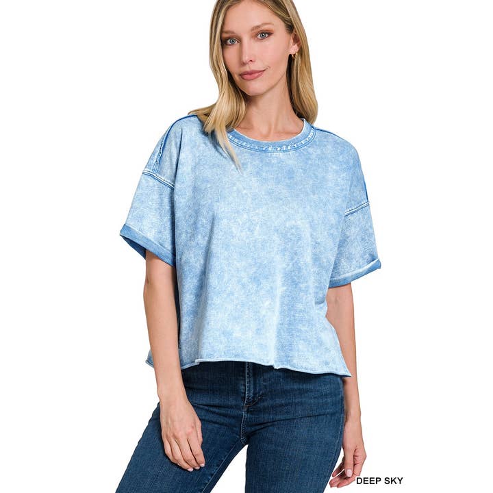 Apolline - Wholesale T-shirt – women's - FRENCH TERRY ACID WASH RAW EDGE CROP TOP