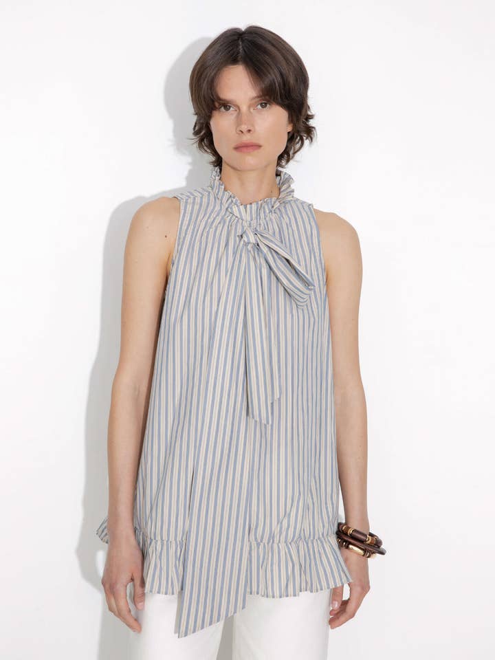 CUBIC - Wholesale Blouse - Women's - Ruffle Stand Collar Tie A-line Tank Top
