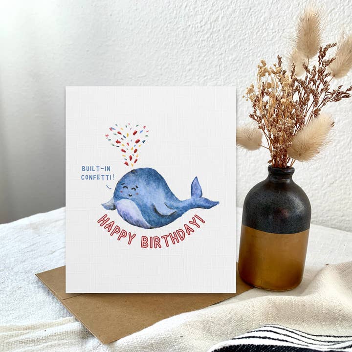 Pink Hill Press - Wholesale Verjaardagskaartje - Schattige walvis confetti verjaardagskaart, Oceaandieren kaart