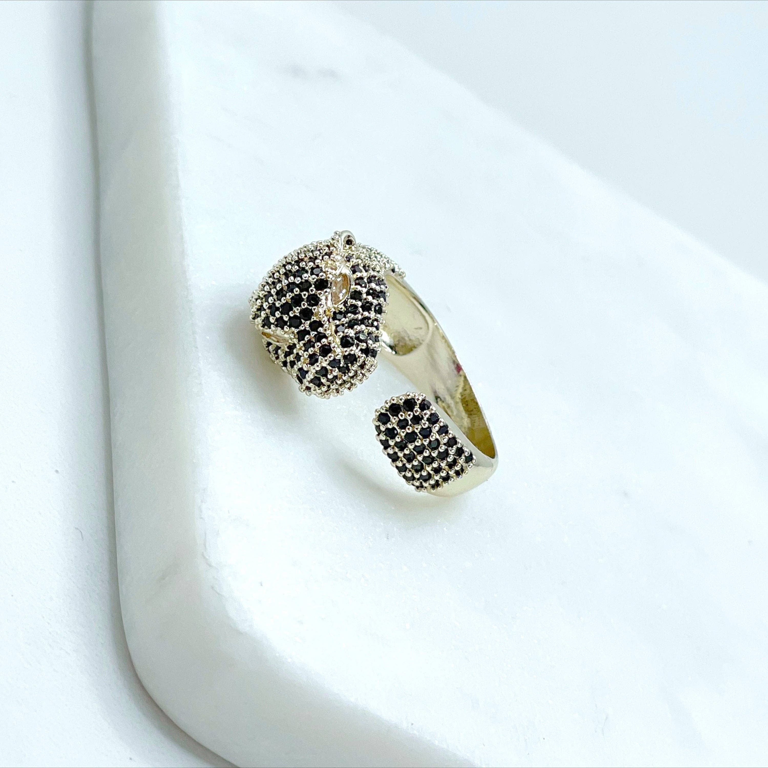 DIJU Jewelry – wholesale Cocktail/statement ring – 18k Gold Filled Black Micro CZ with Panther Ring4