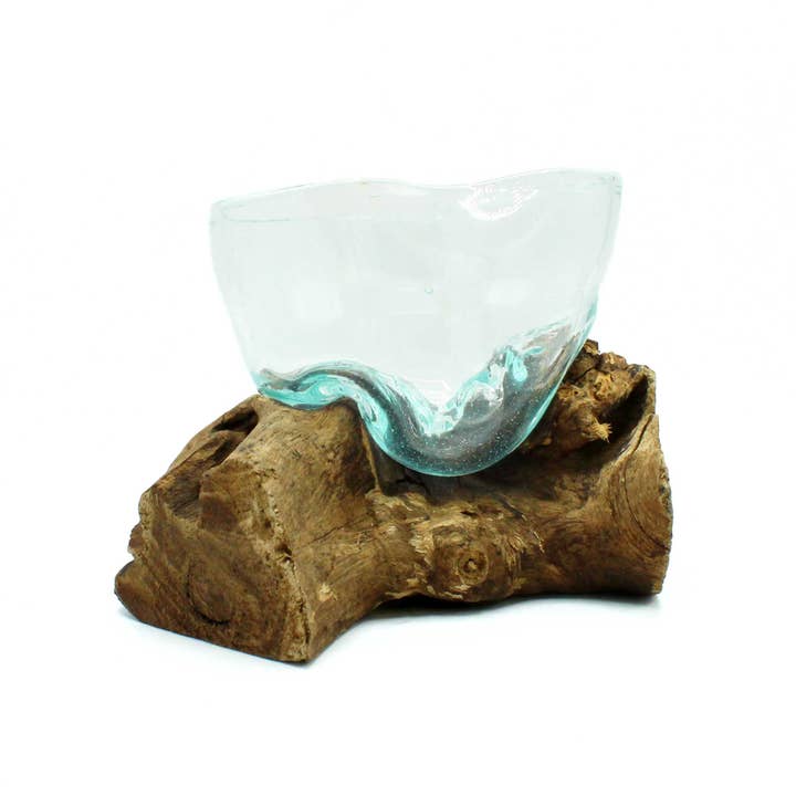 Molten Glass Arfully Misshapen Bowl on Wood for wholesale by Ancient Wisdom