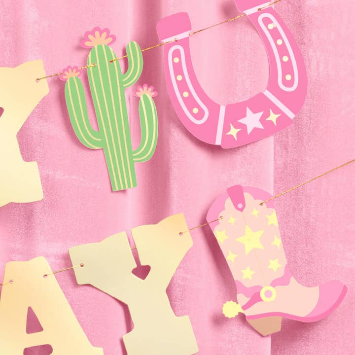 xo, Fetti - Wholesale Party Sign/Banner - HBD Cowgirl Banner - gold foil banner, pink western birthday, western, rodeo4