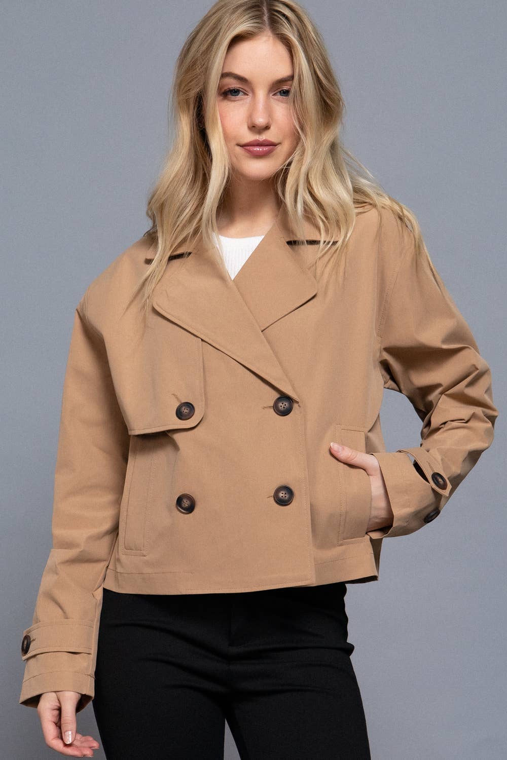 Active Basic | Active USA - Vente Veste – femme - Veste courte trench croisée à manches longues15