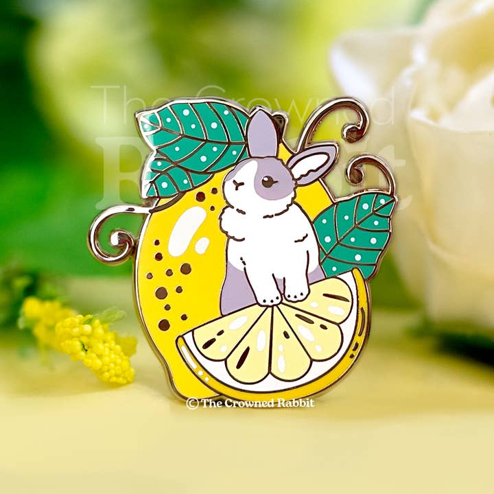 Lemon Rabbit Enamel Pin for wholesale by The Crowned Rabbit