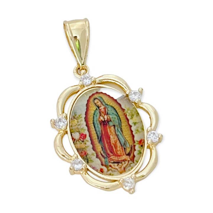 Oval Shape Cz Guadalupe Pendant in 18k of Gold Layering for wholesale by Raf Rossi Gold Plated
