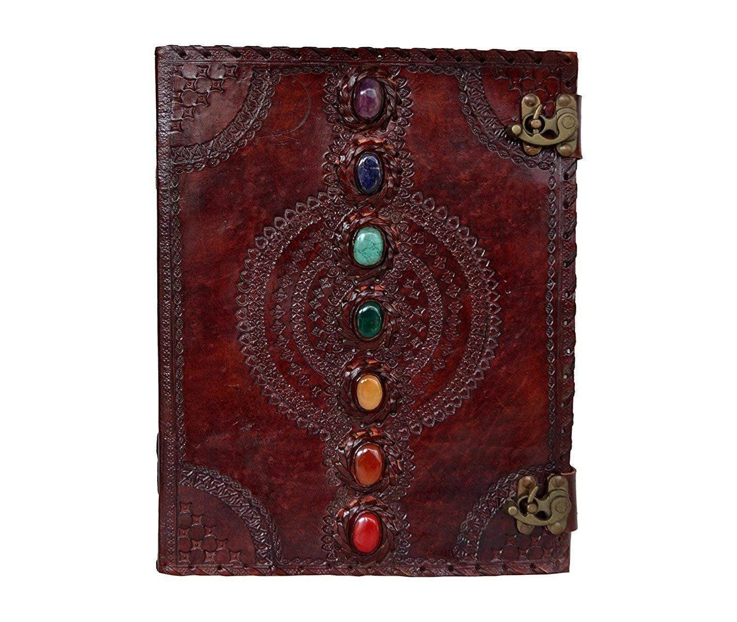 Tuzech Leather - Wholesale Journal/Diary - Tuzech Seven Chakra Medieval Stone Embossed Handmade Jumbo Leather Journal Book of Shadows Notebook Office Hocus Pocus Diary College Poetry Sketch With Leather Bound4