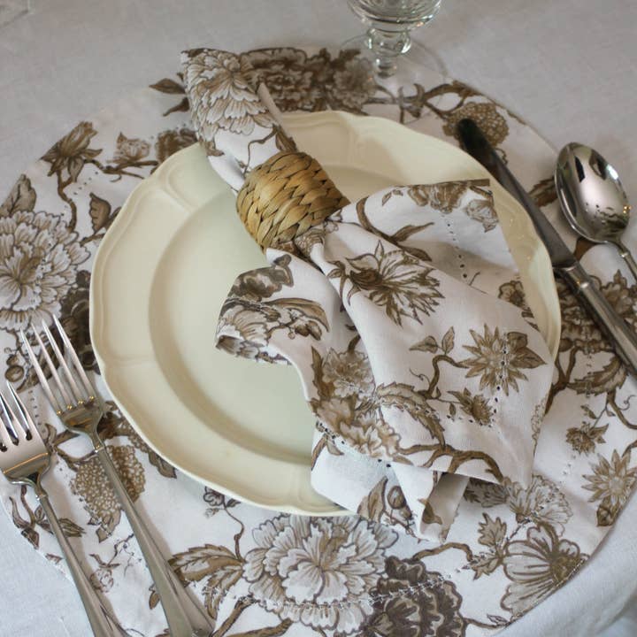 Willamere - Wholesale Dinner & Cloth Napkin - Brown Chestnut Floral Dinner Napkins, Set of Four10
