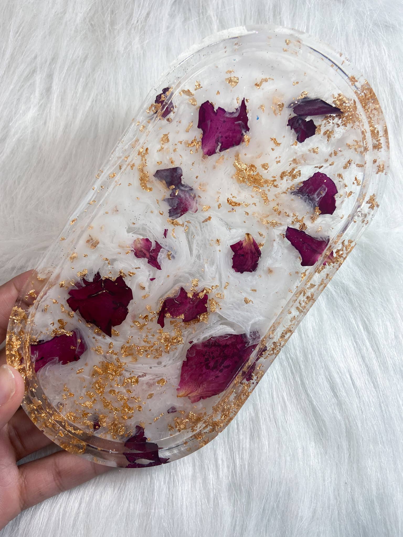 KraftzbyKenzie - Wholesale Jewelry Dish - Rose Petal Trinket Trays, White Swirls, Gold Foil, Red Roses3