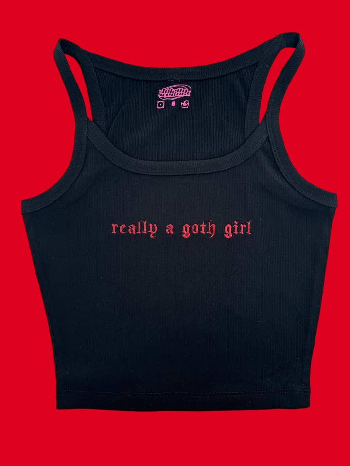 Débardeur à fines bretelles en côtes pour bébé brodé Goth Girl pour la vente par Totally Iced Out