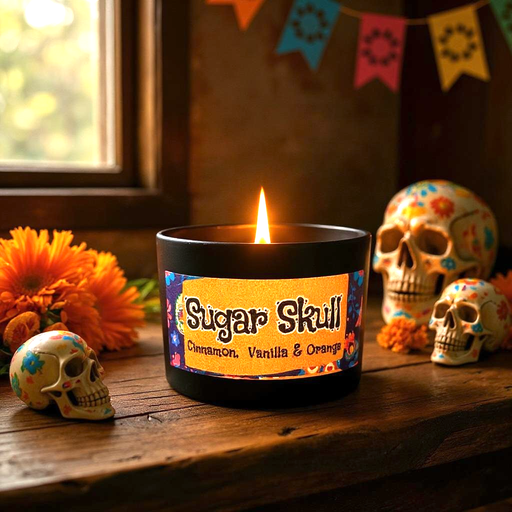 Raven’s Hearth - Wholesale Jar/Filled Candle - Sugar Skull Candle | Cinnamon, Vanilla & Orange | Halloween4