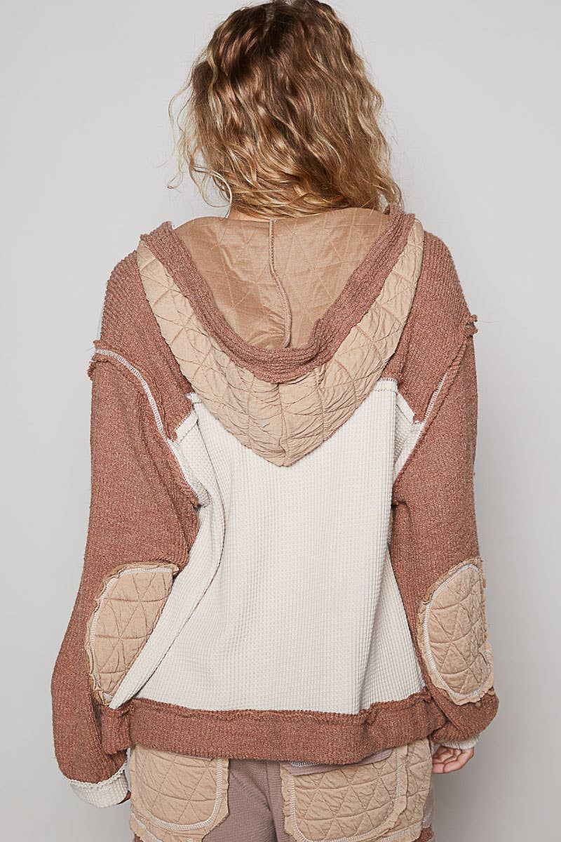 Pol Clothing - Wholesale Shirt Jacket/Shacket - Women's - Cut Sew Multi Fabric Quilted Thermal Hoodie Jacket SALE4