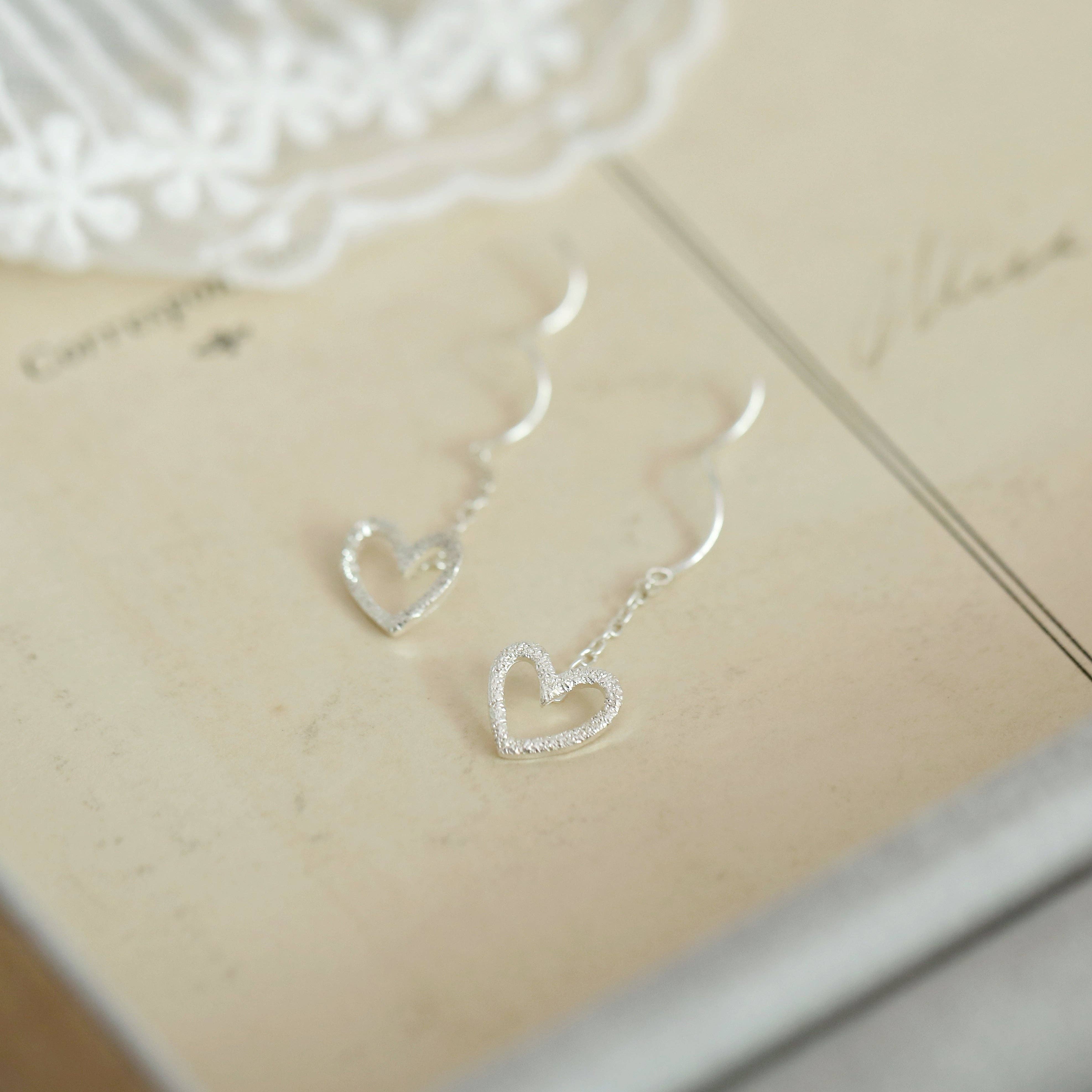 happyzzzsu - Vente Boucles d'oreilles pendantes - Boucles d'oreilles enfileur cœur en argent sterling3