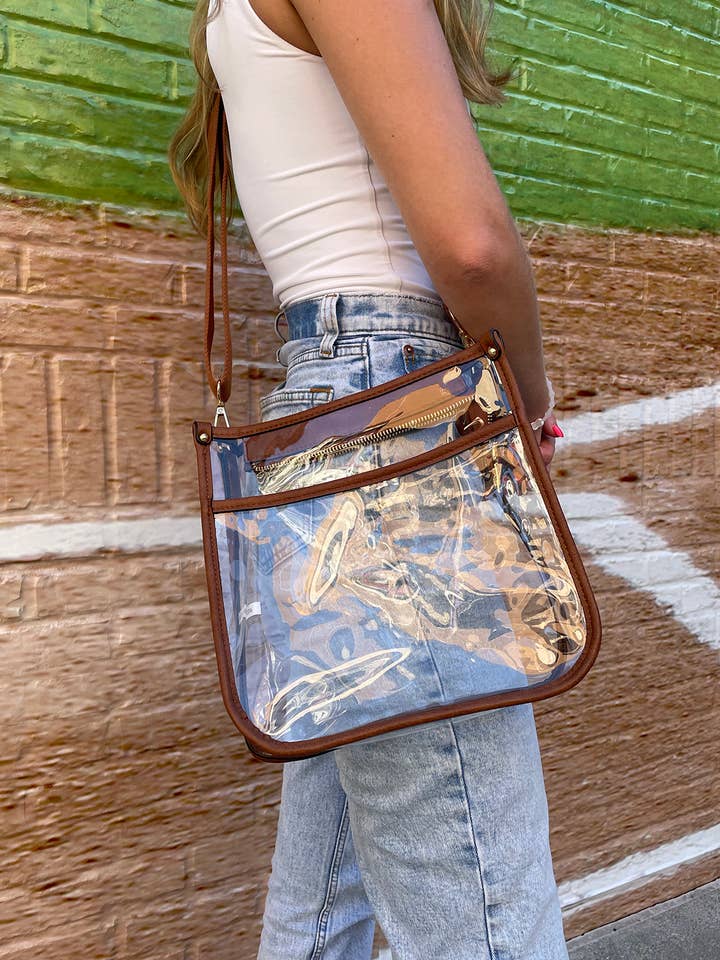 M2168CR Posie Sac à bandoulière transparent avec cuir végétalien pour la vente par Jen & Co.