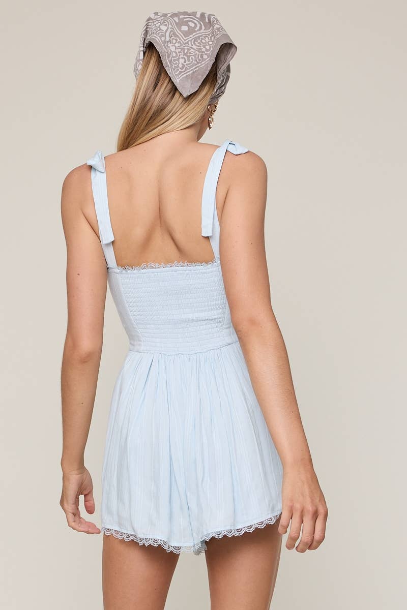 Sky to Moon - Wholesale Romper - Women's - SOLID COLOR WIDE TIE STRAP LACE MINI ROMPER2