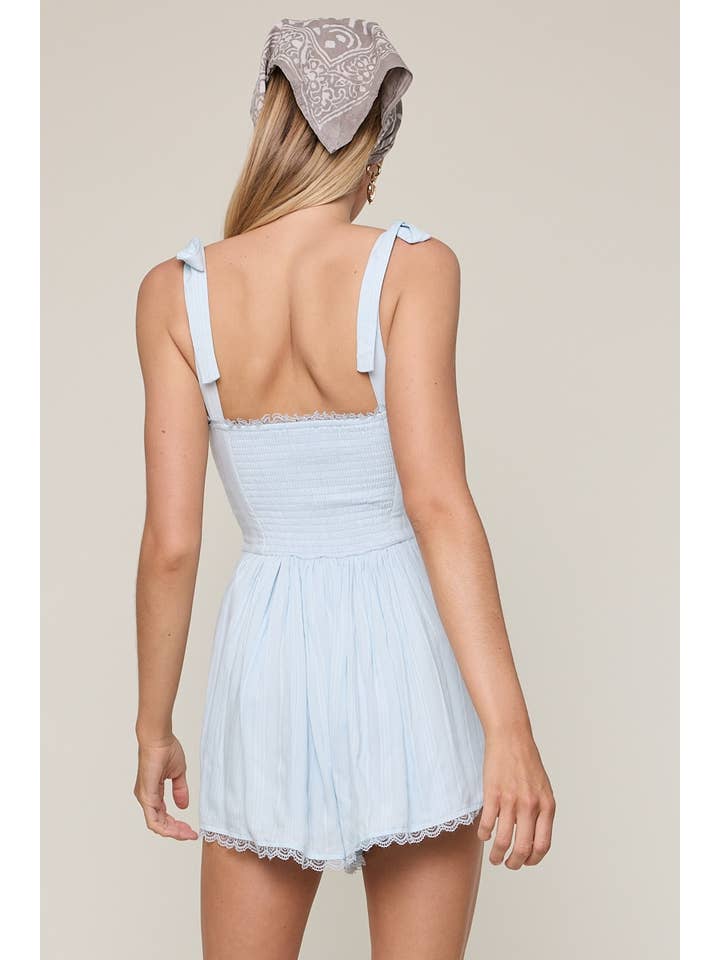 Sky to Moon - Wholesale Romper - Women's - SOLID COLOR WIDE TIE STRAP LACE MINI ROMPER2
