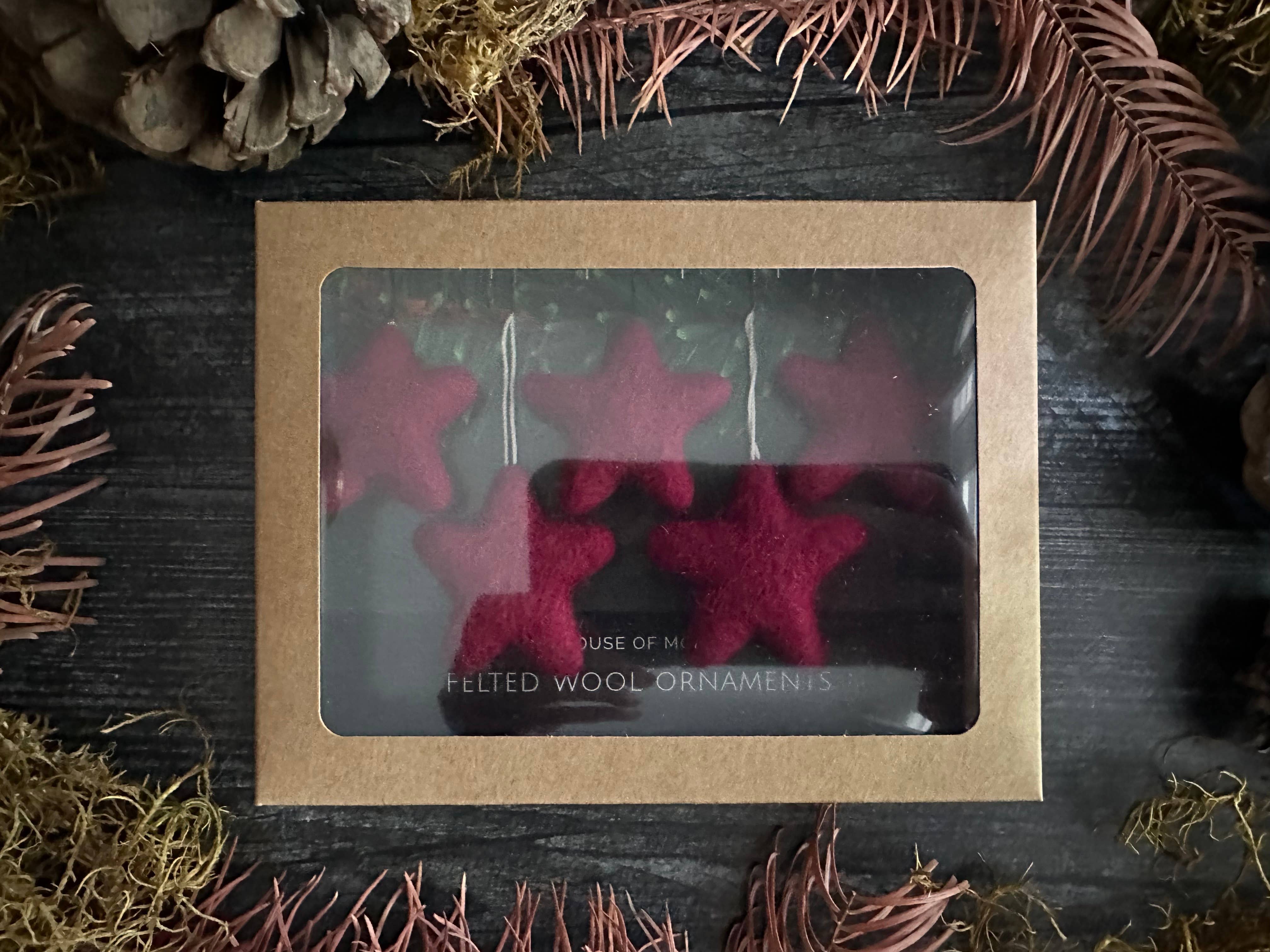 House of Moss - Wholesale Ornament Set - Star Ornaments | Boxed Set of 5 Mini Wool Ornaments9