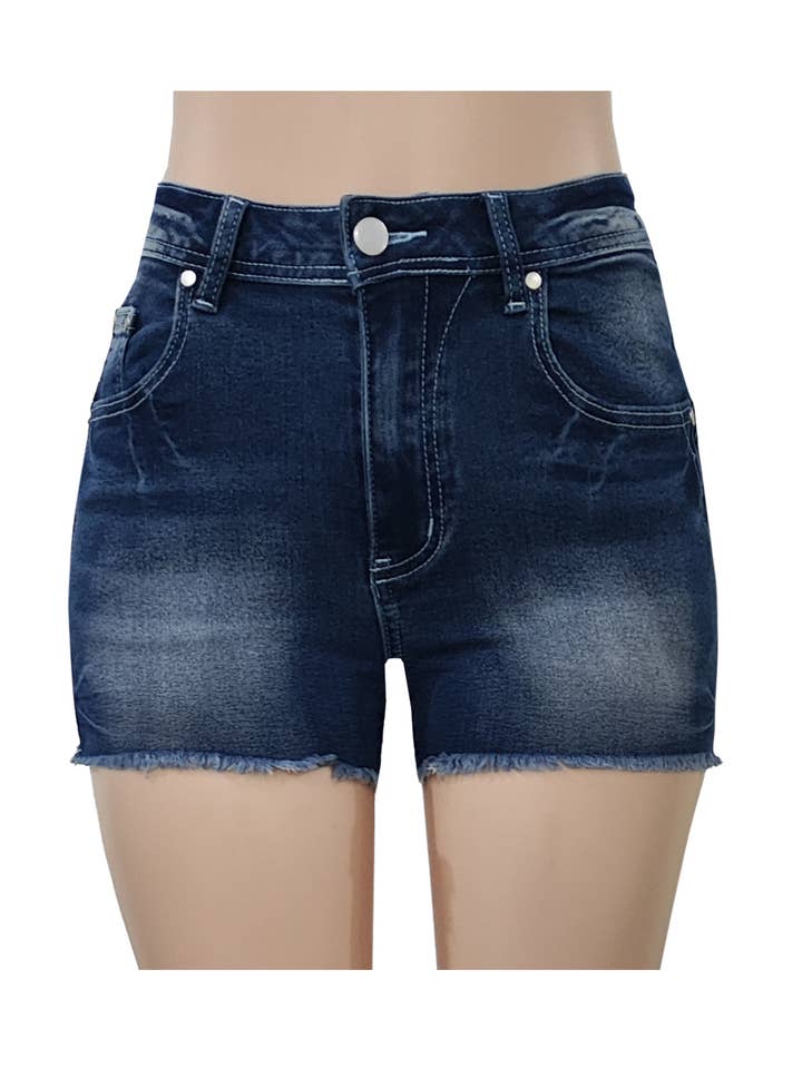DarkBlue Horseshoe embroidered denim shorts for wholesale on Faire