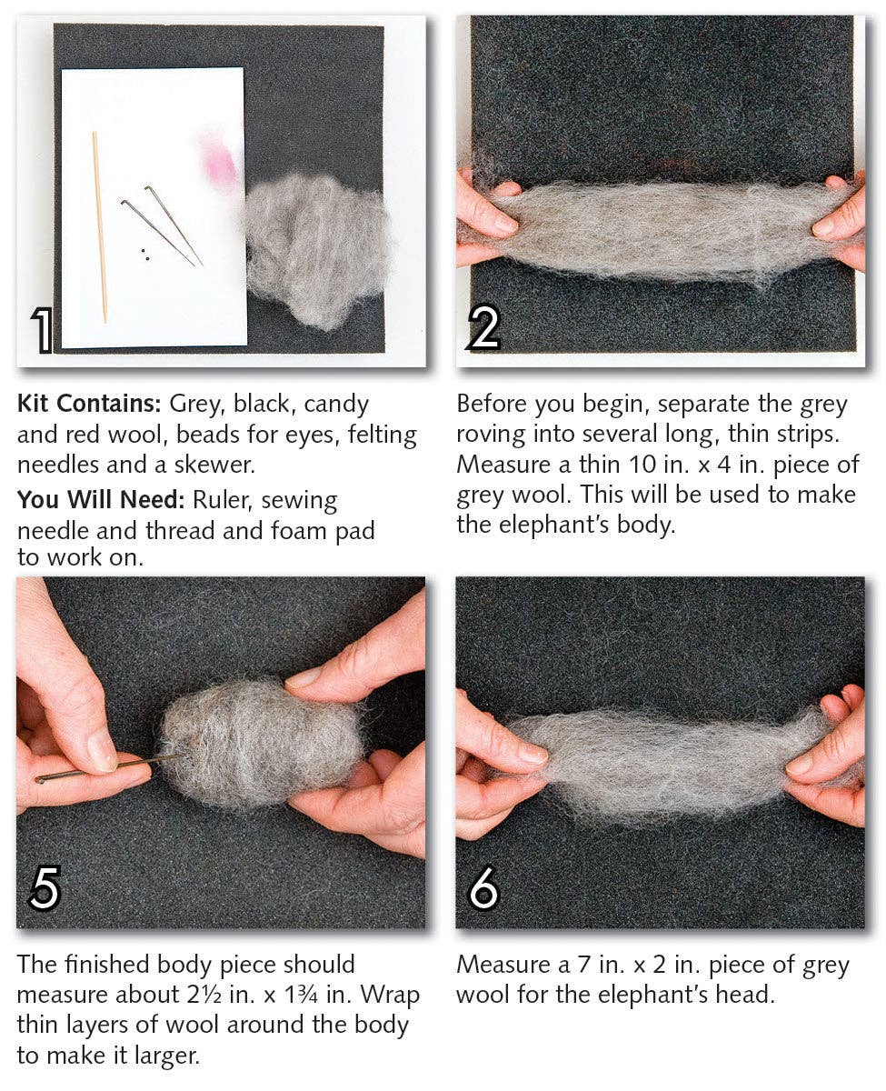 Woolpets – wholesale DIY craft kit – Elephant Felting Kit3