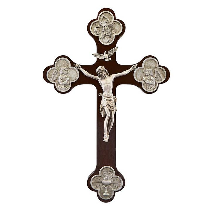 Christian Brands Catholic - Wholesale Wall Cross - 12" Walnut "Trinity"