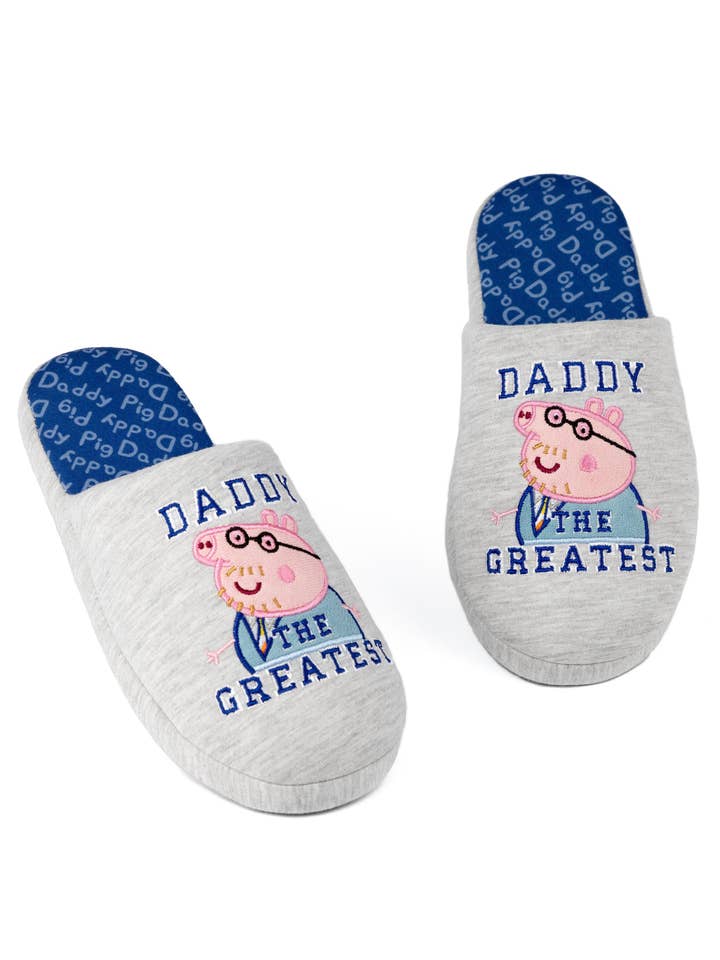 Pantofole da uomo grigie di Peppa Pig Daddy Pig. per la vendita all'ingrosso da parte di Vanilla Underground