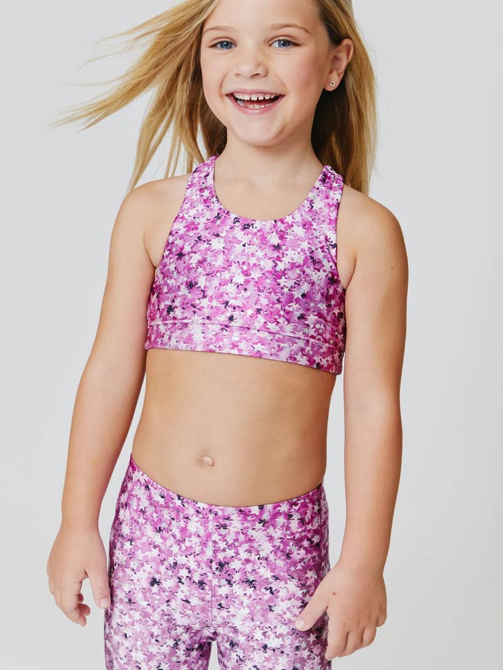 Kids Sports Bra in Star Confetti Foil for wholesale by Terez
