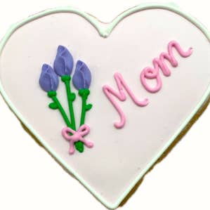 "Mom" Heart Light Pink With Lavender Flowers for wholesale by The Frosted Baker