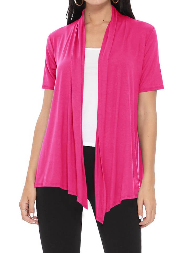 MOA COLLECTION - Wholesale Cardigan - Women's - Women's Casual Short Sleeve Draped Open Front Solid Cardigan24