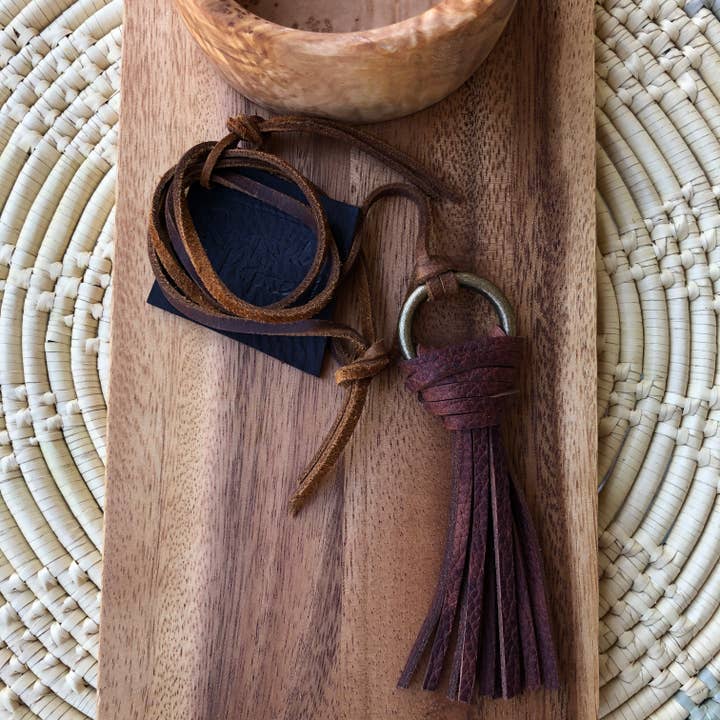 Repurposed on Purpose - Wholesale Pendant/Charm Necklace - Leather on Leather Tassel Necklace