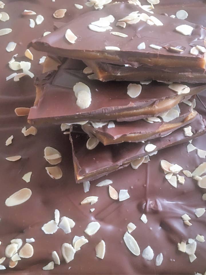 Luxury Vegan Chocolate Almond Buttercrunch Toffee Bulk 1kg for wholesale by The Vegan Chocolates And Treats Co.