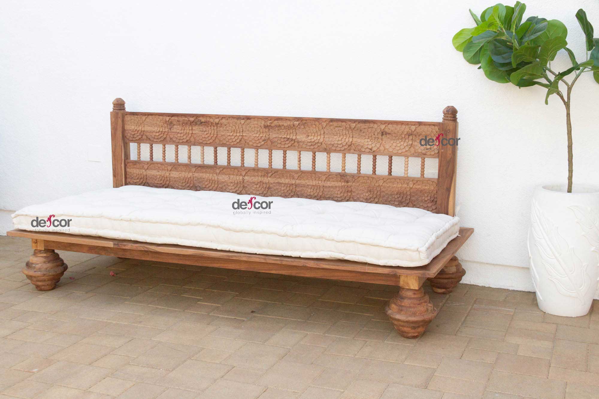 De-cor - Vente Banquette - Banquette-lit florale en bois récupéré naturel Lotus6