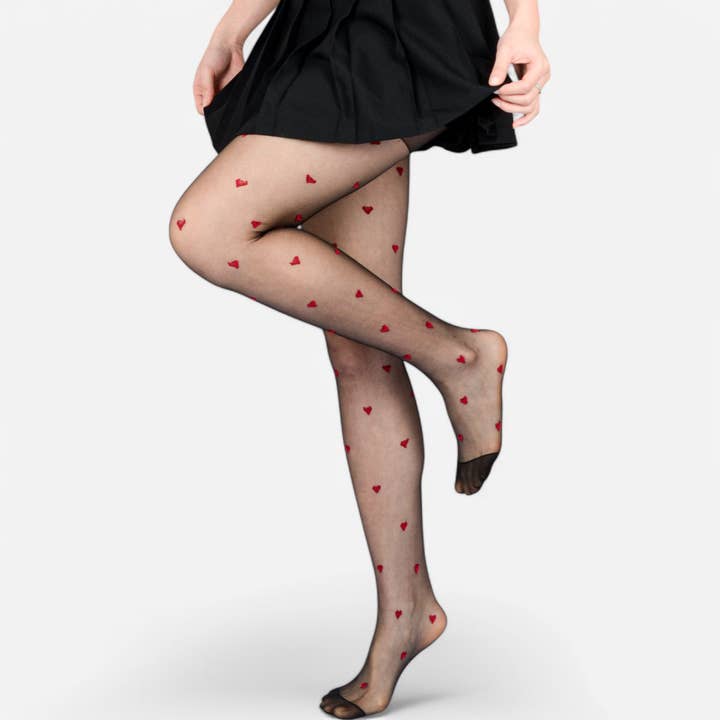 Sheer Heart Pattern Tights with Delicate Allover Embroidery for wholesale on Faire2