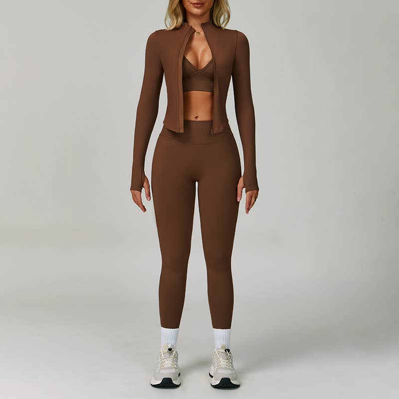WONDERXFANS - Wholesale Activewear Set - Women's - Sports Bra and Jacket and leggings 3-Piece Set7