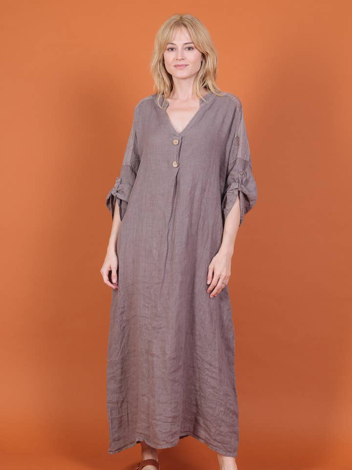 Linen dress with lace shoulders 14958 for wholesale by Shyloh