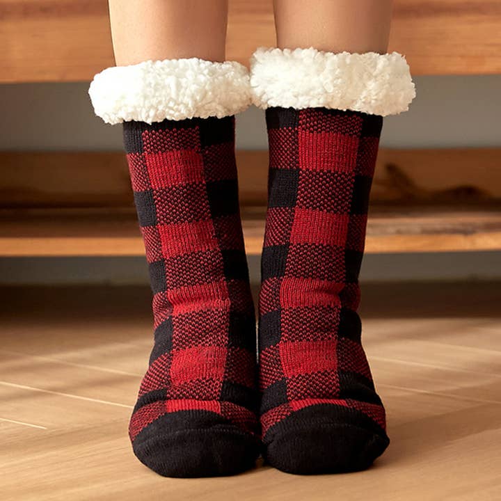 WARM CHRISTMAS PLAID PLUSH INDOOR SLIPPERS_CWMS0719 for wholesale by ACCITY