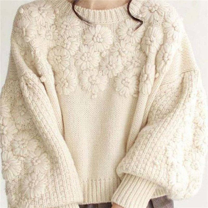 CREAMY Embroidered Daisy Knit Sweater for wholesale on Faire2