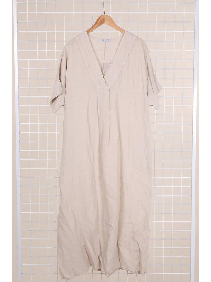 la maison des fibres naturelles - Wholesale Dress - Women's - Long dress v-neck 62733 100% linen25