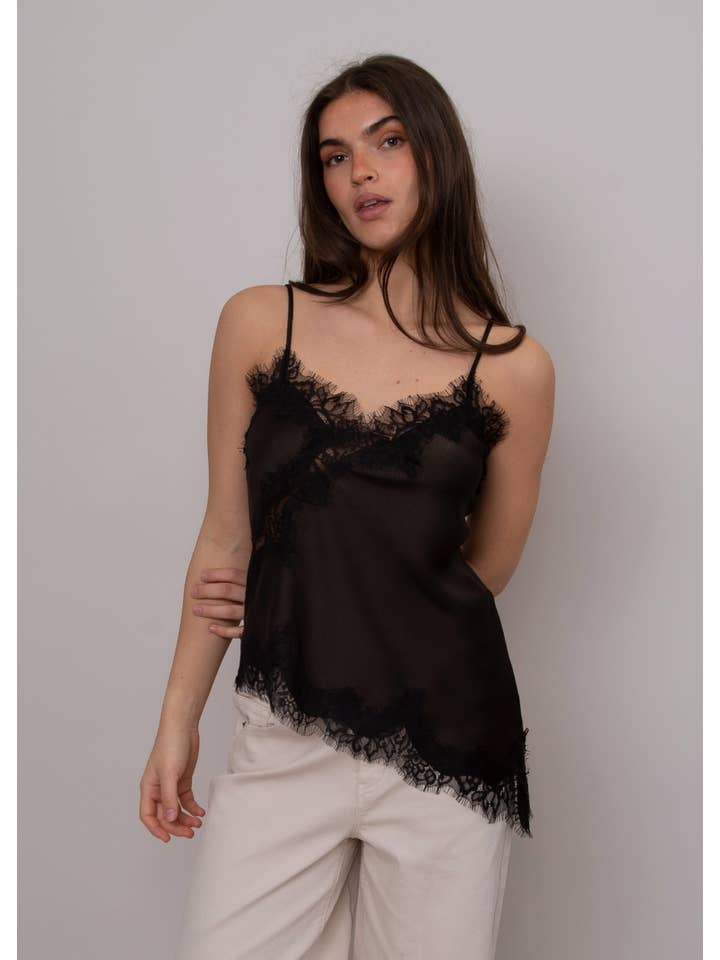 RD Style - Wholesale Camisole - Women's - REILA ASYMMETRIC CAMI W/ LACE TRIM- 57W451S7