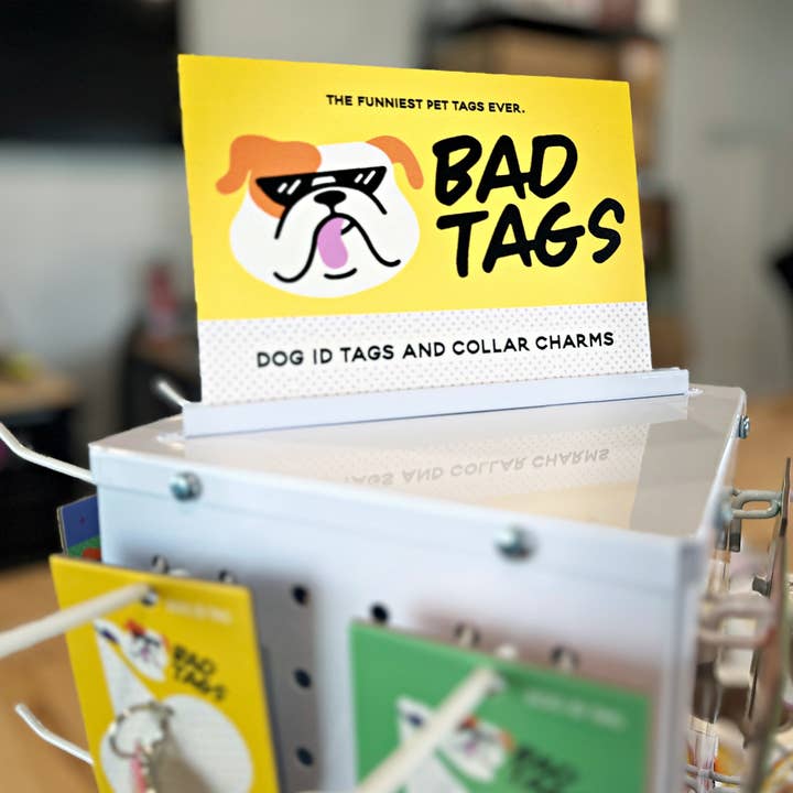 Bad Tags - Wholesale Pet Identification Tag - Cat/Dog - Bad Tags - Large Rotating Metal Display Stand (24 Hooks)