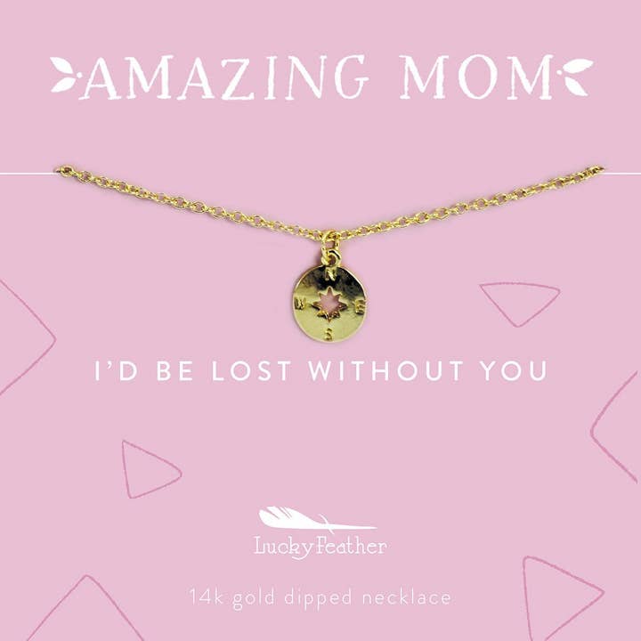 Lucky Feather - Wholesale Pendant/Charm Necklace - Mom Necklace - I'd Be Lost Without You - Gold - Compass