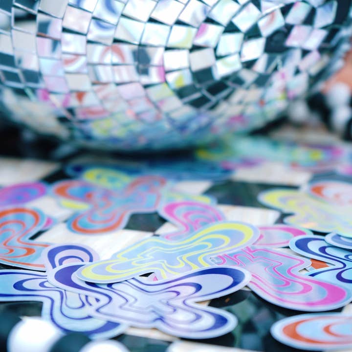 Groovy Flower Holographic Sticker in Bright Colors for wholesale by Kickback Club