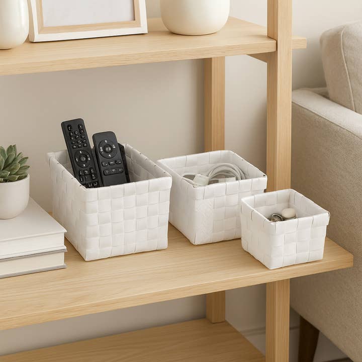 Evideco French Home Goods - Wholesale Basket - White Checkered Woven Baskets Set of 3