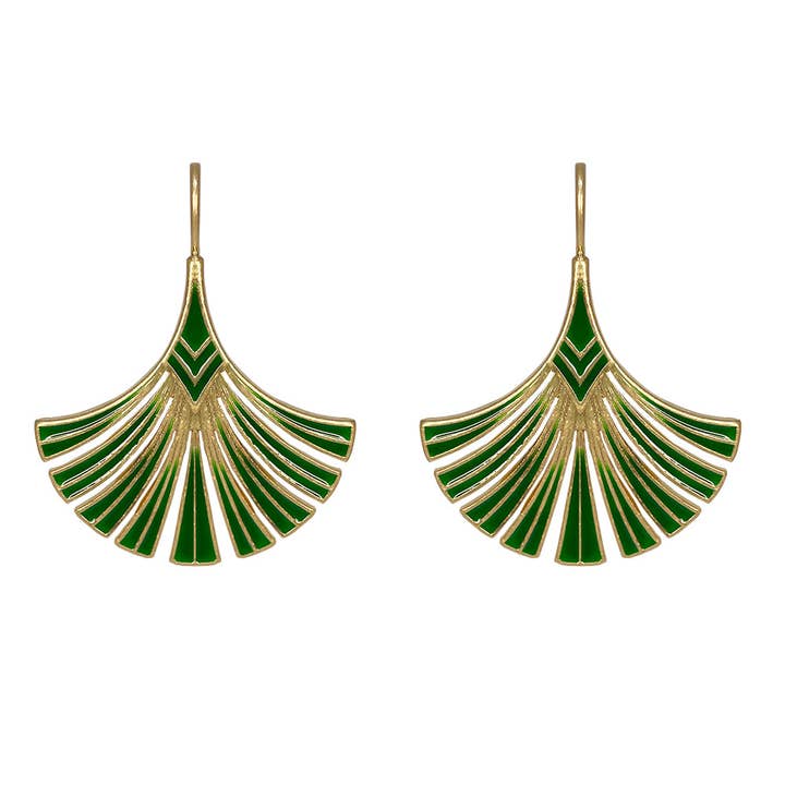 Green Art Deco Palm Leaf Earrings: Green Drop Earrings for wholesale on Faire